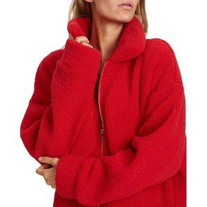 Charlie Holiday Somerset Oversized Faux Fur Teddy Jacket, RED S NWT